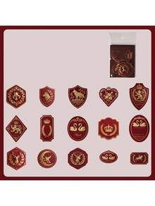 1 paquete de 15 pegatinas de insignias doradas de estilo europeo para planificador, calcomanías vintage creativas y estéticas, materiales de manualidades para collage y decoración DIY, regalo festivo, suministros de papelería escolar personalizados para álbum de recortes - W.P. - Ver 15