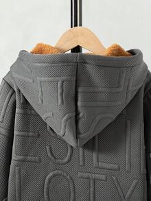 Young Boy Casual Fashion Minimalist Solid Color Thermal Lined Zip-Up Jacket, Autumn/Winter - Grey - View 4