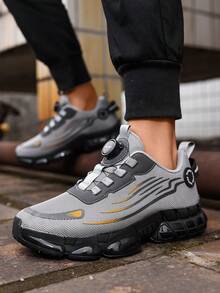 Sepatu Lari Pria Warna Hitam, Desain Jala Bergaris Rapi, Sol Tebal yang Elegan, Mudah Dipadukan dengan Berbagai Pakaian Sehari-hari - Hitam - View 5