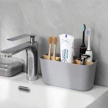 1 pieza Soporte para cepillo de dientes de bambú, estante para cepillos de dientes de 5 ranuras, organizador de almacenamiento para tocador de baño, puede sostener cepillo de dientes eléctrico, pasta de dientes, afeitadora, etc., decoración del hogar y baño, decoración de vuelta a la escuela. Estante de almacenamiento de cepillos de dientes para encimera de baño, soporte para cepillos de dientes de baño, soporte para cepillos de dientes de bambú, soporte para cepillo de dientes eléctrico y pasta de dientes, almacenamiento de accesorios para encimera de baño, organizador de cepillos de dientes de mármol - Multicolor - Ver 16