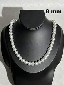 1/2 件 2-10 毫米银色简约金属和珍珠串珠项链套装，适合舞会、生日、派对、正式场合和男士日常佩戴 - 銀色 - 查看 17
