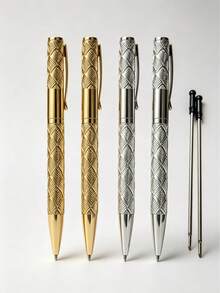 3pcs 3D Rhombus Pattern Metal Pens, (1 Pen + 2 Refills), Gold And Silver Colors Available, With 0.7mm Black Ink Refills, Twist-Out Mechanism, Suitable For Daily Office Recording, Business Signing, Student Classroom Notes, And As Gifts For Souvenirs, Back To School, Graduation, Etc. - Metal Pen - View 4