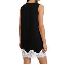 New Satin Collage Lace Cutout Lace Hem Dress Peplum Tank Dresses - 黑色 - 查看 3