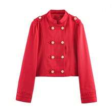 Women's Short Jacket With Metal Buttons, Vintage Red Fitted Outerwear - Red - View 3