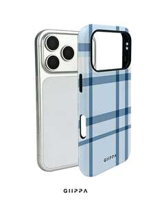 GIIPPA 1件淺藍色不對稱格紋設計手機殼，適用於Phone 17 Pro Max，相容於Phone 16 Pro Max、15 Pro Max、14 Pro Max，韓式高端時尚趣味手機殼，相容於11/12/13/14/15/16 Pro Max Plus，優雅設計適合男女，聖誕節、情人節、復活節、婚禮季和生日送給女友的完美禮物！ - 淺藍色 - 查看 3