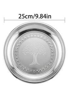 6pcs/3pcs/1pc Silver Round Leaf Pattern Stainless Steel Dinner Plate Set, 25cm/9.8in Size, Multi-Piece Combination , Suitable For Vegetables/Western Cuisine, Restaurant, Outdoor Gathering, Party And Other Events - Multicolor - View 7