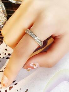 1pc Romantic Cubic Zirconia Ring For Women, Wedding Engagement Party Jewelry, Valentine's Day Gift - Yellow Gold - View 5