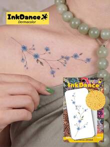 1 Set "Blue Wildflower" Temporary Tattoo Stickers, Realistic Tattoo Effect, Minimalist Botanical Style, Waterproof, Colorful, InkDance, Ink Dance, Easy To Apply And Remove CSD076 - Multicolor - View 7