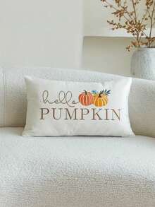 1/2/4pcs,2D Flat Printing Thanksgiving Short PlushPillowcase, Harvest Hello Pumpkin Letters Throw Pillow Covers, Single Side Embroidery, 19.6 X 11.8 Inches, Suitable For Sofa, Living Room, Bedroom Home Decoration, No Pillow Core - Multicolor-d - View 1
