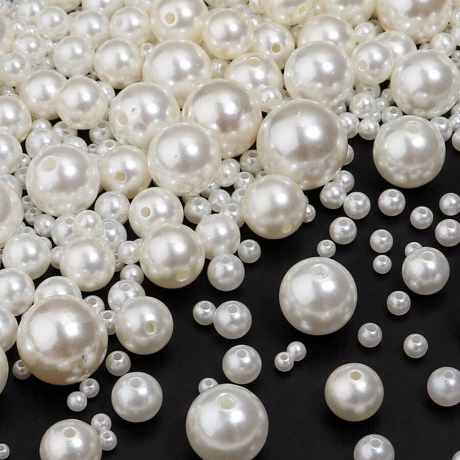 3mm-12mm Off-White/Pearl Straight Hole Round Faux Faux Pearl Beads, For Embroidery And Jewelry Making