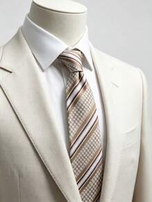 1pc Men's Classic Diagonal Stripe Khaki Tie, Suitable For Business, Banquet, Cocktail Party, Birthday, Party, Holiday - Khaki - View 1