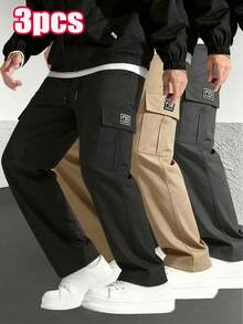 3 pezzi Pantaloni cargo da uomo primavera autunno moda gamba dritta con coulisse tasche multiple pantaloni lunghi sportivi - Multicolore - Visualizzare 6