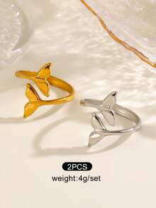 1/2pcs Stainless Steel Mermaid Tail Ring, Beach Vacation Style, Suitable For Women To Wear At The Seaside In Summer - Multicolor - View 7