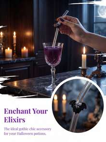 3PCS Halloween Glass Straw Transparent Tube With Bat Accents, Table Decor For Women's Leisure Drink Time, Lovely Small Gifts For Every Halloween Festive Occasion. - View 4