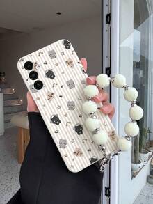 1pc White TPU Cute Cat Music Pattern Full Coverage Anti-Drop Phone Case And 1pc White Fur Ball Lanyard, Full Coverage Dustproof Waterproof Soft Shell Suitable For Versatile Phone Case/Lanyard Phone Case/Interesting Phone Case/Android Phone Case/ Phone Case/ Phone Case/ Phone Case - Multicolor - View 1