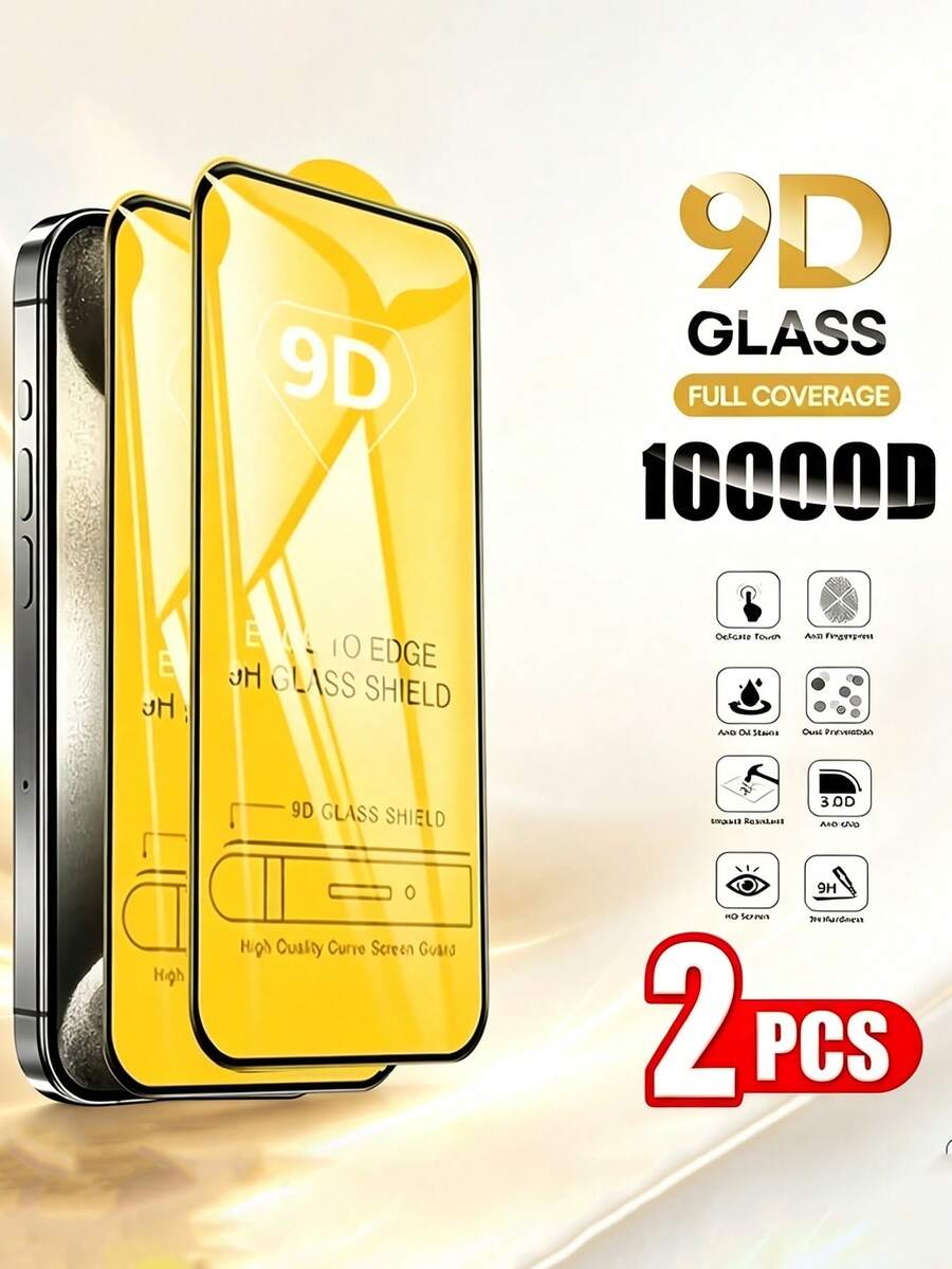 2片裝 9D 保護玻璃，相容於 17 Pro Max/Air/16/16e/16 Pro Max/15/14/11/13/12/11 Pro Max/Plus/XS Max/X/XR
