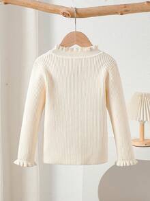 Sweater Anak Perempuan Musim Dingin Terbaru dengan Bordir Kartun Hewan dan Kerah Berumbai - Aprikot - View 2