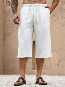 Men's Linen 3/4 Shorts, Soft & Comfortable, Suitable For Beach, Vacation, Casual Outings, Great Gift For Men - White - View 6
