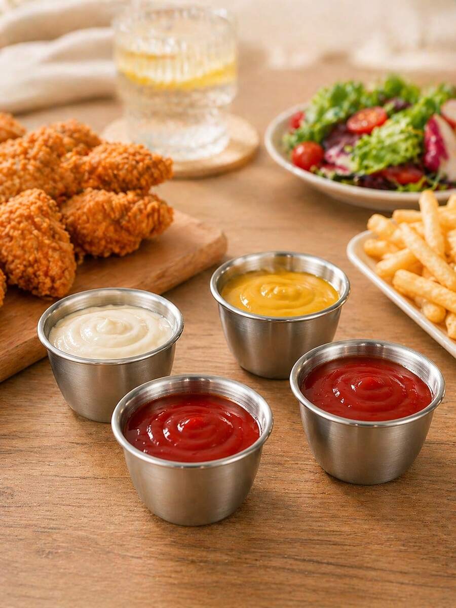 6PCS 2.7oz Sauce Cups With Lids, Stainless Steel Mini Condiment Containers For Dips, Lunch Box, Leak Resistant, Random Color - Multicolor - View 1