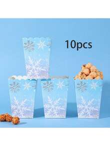 10pcs/20pcs/50pcs, Blue Snowflake Popcorn Box Snack, Winter Paper Popcorn Bucket For Winter Theme Party Movie Night Snowflakes Theme Birthday Party Decor Supplies,Disposable Food Container,Candy Snack Container For Christmas Party Gifts, Bulk Winter Snowflake Popcorn Box & Christmas Bucket,Frozen Theme Snack Box - 藍色 - 查看 8