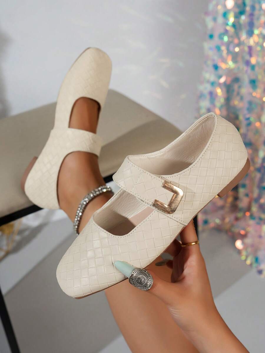 Simple Hook And Loop Design Women's Flat Mary Jane Shoes, Spring & Summer Fashion Versatile Casual Shoes - Apricot - View 1