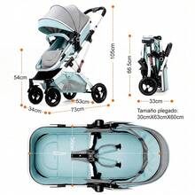 Baby Stroller With Baby Carrier, Baby Stroller With Handle - Mint Green - View 3