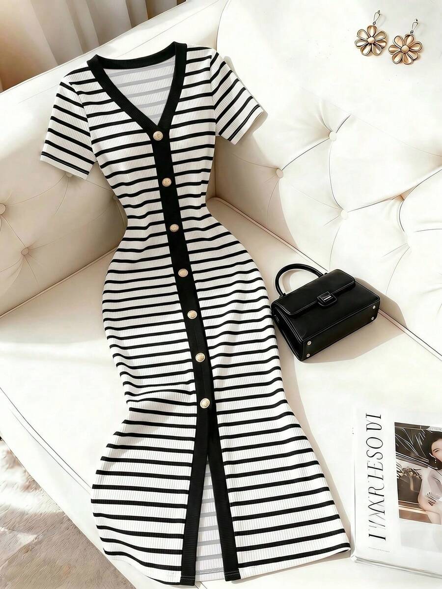 Women Short Dresses - 黑白 - 查看 1