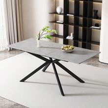 Erweiterbarer Esstisch, automatisch ausziehbarer Esstisch, rechteckiger Esstisch, Kaffee-Freizeittisch, L150/180 x B70 x H76 cm, Kreuzbein-Design, Zementmuster, Schwarz und Grau - 1 - Übersicht 7