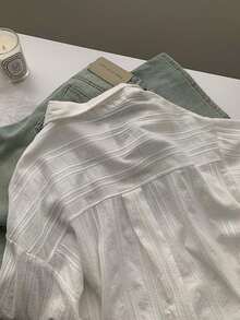 Women's White Knit Long Sleeve Shirt, Vertical Striped Blouse, Spring/Summer Casual Long Sleeve Sun Protection Top Jacket - White - View 5