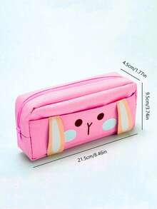 1pc Cute Rabbit Face Canvas Stationery Bag, Large Capacity Student Stationery Storage Pouch - A - View 3