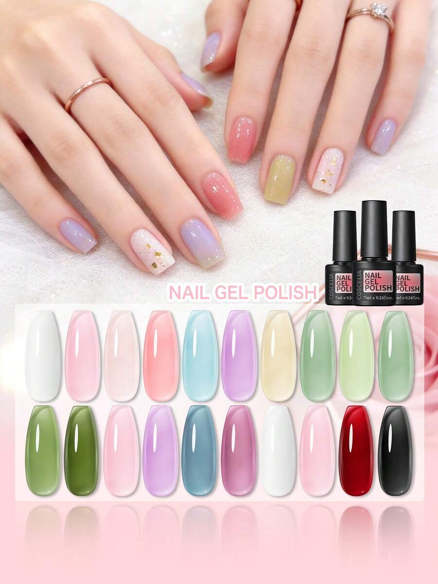 Esmalte de Unha Gel Jelly COSCELIA 7ml Soak Off Semi-Permanente UV LED, Gel de Unha Jelly Translúcido Brilhante, Suprimentos de Arte de Unhas para Manicure DIY em Casa & Salão de Unhas - Multicolorido - Visão 1