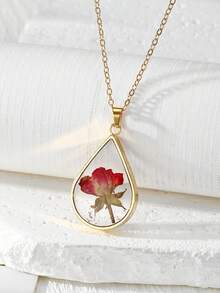 1pc Exquisite Minimalist Niche Versatile Geometric Flower Pendant Necklace, Suitable For Women To Wear In Any Occasion, Date, Gift For Loved Ones - Purple - View 3