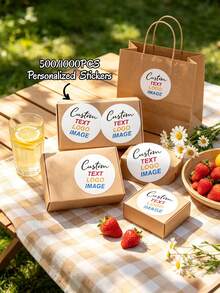 500/1000 piezas Pegatinas de regalo personalizadas, etiquetas personalizables con texto/logo/imagen/logo de negocio redondo, pegatinas personalizadas a granel para boda/cumpleaños/despedida de soltera/reunión - Multicolor - Ver 13