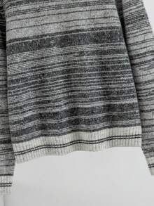 Autumn/Winter Contrast Color Striped Crew Neck Knit Sweater, Relaxed Daily Inner/Outer Layering Piece, Mixed Yarn Textured Soft Breathable Fabric, Fitted Drop Shoulder Cut Concealing Body Shape And Slimming, Horizontal Stripes With Rich Layered Visuals - Grey - View 5