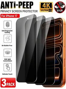 3片裝 9H 防偷窺 1:1 精準原色還原 隱私保護 適用於 iPhone 17/17 Pro/17 Pro Max/16/16 Pro Max/15/14 Pro Max/13/12/11/11 Pro/Xs/Xr 系列及更多機型 防刮損 圓角設計 舒適貼合 - 黑色 - 查看 17