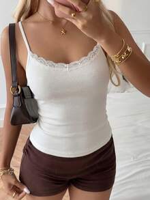 GAOVOT Women's Lace Patchwork Camisole, Sexy Fitted Y2K Style, Spring/Summer Casual White - White - View 4
