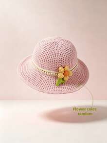 Customizable Embroidered Name Knitted Sun Hat, Cute 3D Flower & Pearl Decor Wide Brim Bucket Hat, Hollow Out Breathable Summer Outdoor Straw Hat, Personalized Text Sun Protection Bucket Hat For Girls, Suitable For Daily Commute/Outdoor Activities, Outings And Holiday Events, Gift For Her - Multicolor - View 6