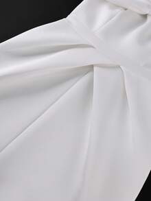 Fashion Plus Size Women's White Fitted Mid-Length Dress, Off-Shoulder Large Bow Front Slit, Elegant Wedding Guest Party Evening Summer Dress - White - View 9