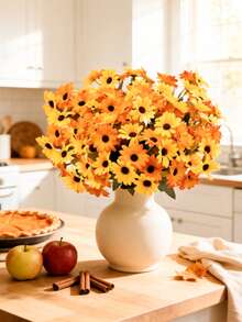 40pcs = 4 Bunches Sunflower Daisy Dual-Color Artificial Flowers, Indoor/Outdoor UV-Resistant Realistic Plastic Fake Flowers, Suitable For Wedding Balcony Patio Porch Garden Office Room Yard Decoration, Thanksgiving Autumn Decor - Yellow and Orange Bicolor - View 10