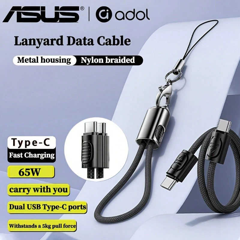 ASUS USB-C 至 USB-C Keychain Short Cable – 8-Inch Braided Emergency Charger with Zinc Alloy Metal Housing – Compact USB-C Cable for MacBook, iPhone 17 Pro Max, Android – Sleek Gift-Ready Design - 黑色 - 查看 1