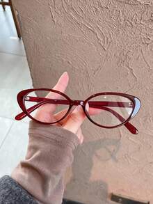 1 Pair/2 Pairs/3 Pairs Women's Leopard Print Cat Eye PC Frame Solid Color Full Frame Personalized Rivet Fashion Non-Prescription Glasses - Transparent - View 13