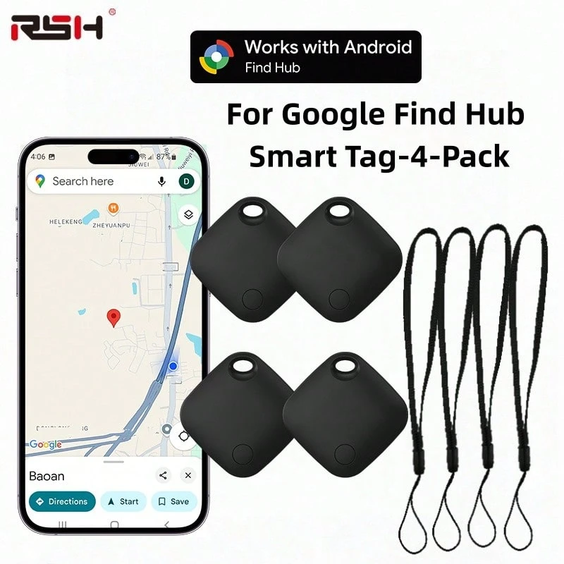 RSH Compatible With Android Smart Tags, Wireless Air Tracker, Compatible With Find Hub App, Precise Positioning Anti-Loss Device, Compatible With Xiaomi, Keys, Wallet, Suitcase, Bag, Supports Family Sharing, Replaceable Battery