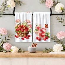2/4/6pcs Strawberry Pattern Printed Kitchen Towels, Ultra-Fine Microfiber Soft High Absorbent Tea Towels, Dish Cloths, Cleaning Towels, Hand Towels, Suitable For Cooking, Baking, Wiping Cleaning And Kitchen Decoration, Kitchen Accessories, Daily Essential Items - Multicolor - View 4