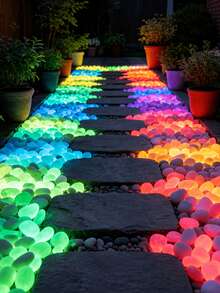 300pcs Experience Magical Large-Sized Glow-In-The-Dark Pebbles – Perfect For Aquariums, Wedding Venues, And Gardens (38-Piece Set) | Create A Starry-Sky Indoor Ambiance Or Romantic Outdoor Nighttime Glow; Suitable For All Seasons. - Multicolor - View 2