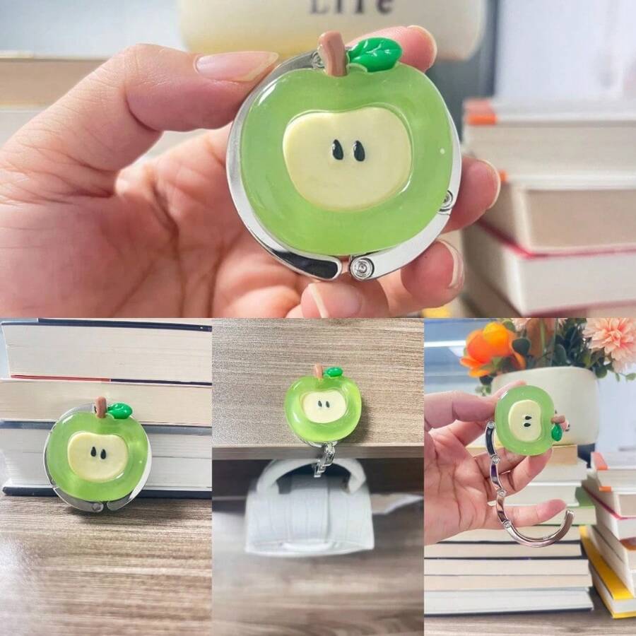 Móc treo túi gấp gọn bằng hợp kim kẽm nhựa resin hình quả táo giả trong suốt, giá đỡ túi handmade làm quà tặng sinh nhật - A - Xem 1