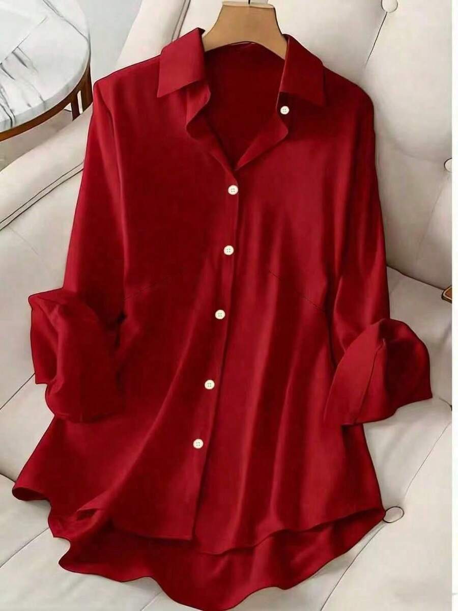 Women's Casual Plus Size Shirt, Made Of Soft And Lightweight Polyester Fabric, Slightly Elastic, Ultra Loose Fit, Suitable For Spring, Summer, Autumn, Winter All Seasons Wear Or Layering, Also Suitable For Daily, Office, Work, Vacation Wear, "Due To Different Production Batches, There May Be Slight Color Difference In The Product."