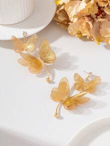 1 Pair Lightweight Luxury Summer Beach Vacation Gold Double-Layer Butterfly Hollow Metal Line Elegant Tassel Women's Earrings - Yellow Gold - View 3
