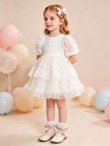 1 Pair Girls/Infant White Lace Socks, Purple Embroidered Lace Mesh Breathable Fashion Princess Socks, Floral Vine Decor Lace, Soft Comfortable Short Socks, Suitable For Infant Daily Wear/Holiday Gift/Valentine's Day Outfit/Wedding Season Outfit - White - View 4