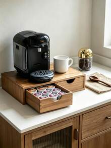 1pc Wooden Coffee Capsule Storage Drawer Box, Double-Layer Sliding Coffee Capsule Storage Box, Multi-Functional Kitchen Countertop Coffee Station Storage Box, Suitable For Coffee Bar Decor - Coffee Storage Box - View 7