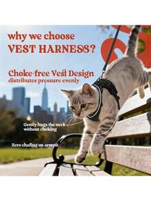 1 Set Cat Harness And Leash, Escape-Proof Soft Adjustable Cat Vest Harness, Easy Control Breathable Reflective Vest - Black - View 4